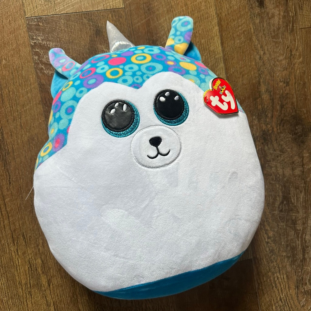 Huge Ty Helena Blue White Unicorn Dog Stuffed Animal Retired
